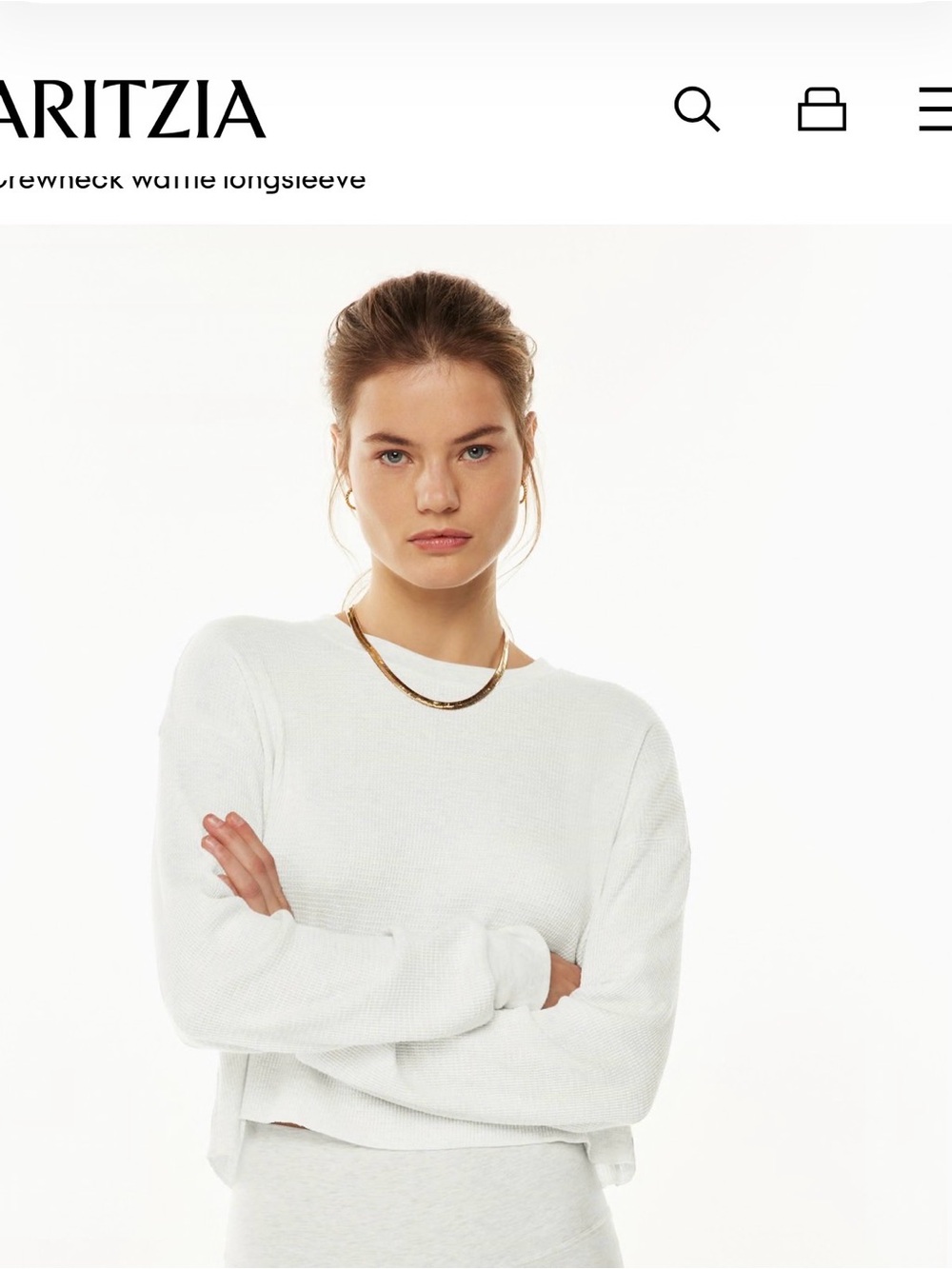 Aritzia Heather Cloud White Crewneck Waffle Longsleeve Sweater